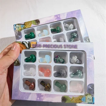 12ШТ Натурален кристал Гъби Проба руда Минерален камък Смесени скъпоценни камъни Начало декор Коледен подарък за деца