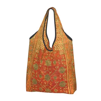 Античен китайски копринен мат, чанта за пазаруване, ръчни преносими чанти за пазаруване с голям капацитет, чанти за пазаруване в бохемския цвете персийски стил
