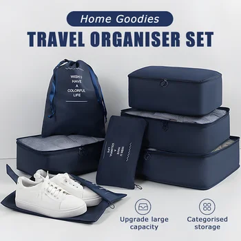 Голям капацитет на Пътен Органайзер за Чанти за съхранение на Куфар Опаковъчен Комплект Калъфи за съхранение на Преносим Органайзер за багаж и Чанта за обувки и дрехи