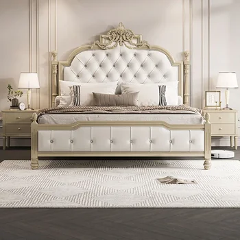 Кожена Эстетичная Легло С Двойна Опора За Краката, Френското Таблата, Рамка На Легло, Модерни Мебели За Спалня Cama De Lujo Para Dormitorio