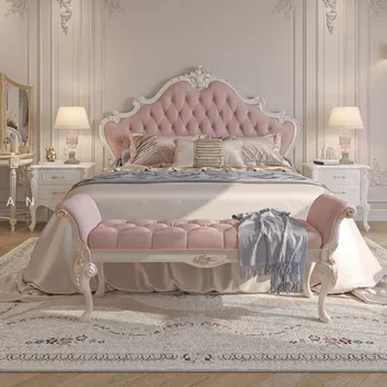 Луксозно Легло От Дърво За Момичета Nordic Queen, Мила Модерно Двойно Легло Twin King, Спалня На Принцеса, Кожени Мебели Camas De Matrimonio Dormitorio