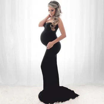 Модно рокля за портрети бременни жени без раменете, Сватбена рокля за бременни, без ръкави, с ниско окачи на гърдите, дрехи за бременни