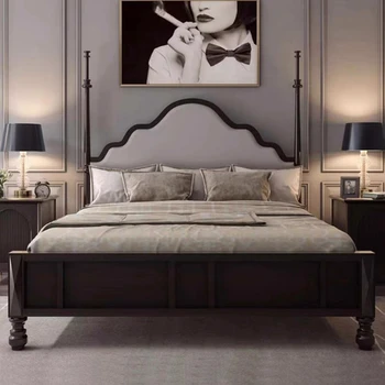 Реколта Луксозно Легло от масивно Дърво 1,8 м Двойно легло с висока облегалка, Американската Римска Колона, Основна спалня, Вила, Проста Двойно легло