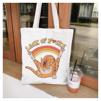 Чанта за пазаруване с удоволствие кошачьими животни, сменяеми торбички тоут от еко-полиестер за жени, градинска чанта през рамо голям капацитет за съхранение с дръжка